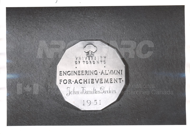 Engineering Alumni Achievement Award U. of T. given to Mr. Parkin 1951 002