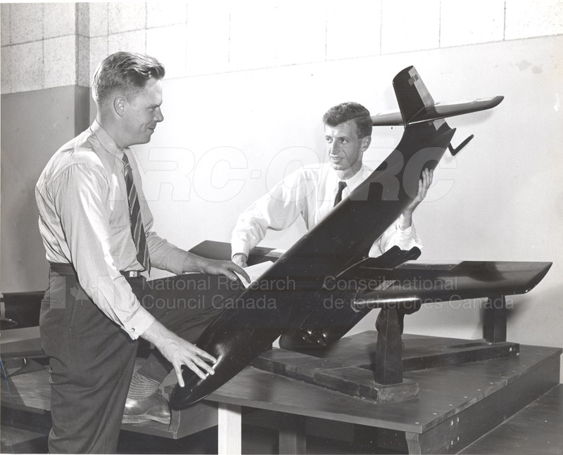 T.E. Stephenson, R.J. Templin with Wind Tunnel Model