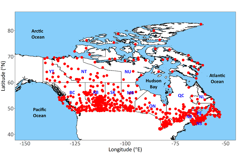 Building reference year climate datasets for 564 reference locations in Canada