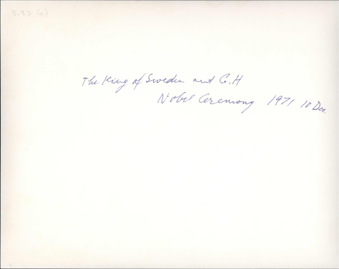 Onglet 2 : Sa Majesté le roi de Suède et G. H., cérémonie de remise des prix Nobel de 1971, 10 décembre