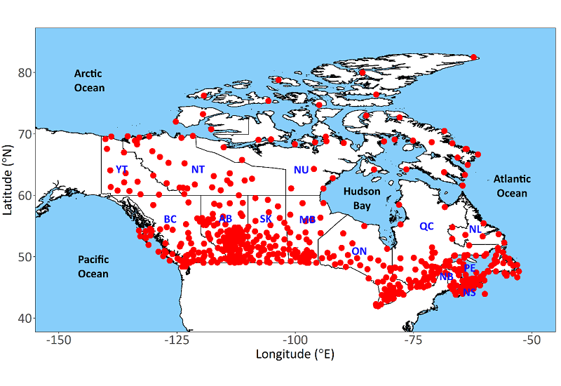 Données climatiques de simulation pour les bâtiments pour 564 emplacements de référence au Canada